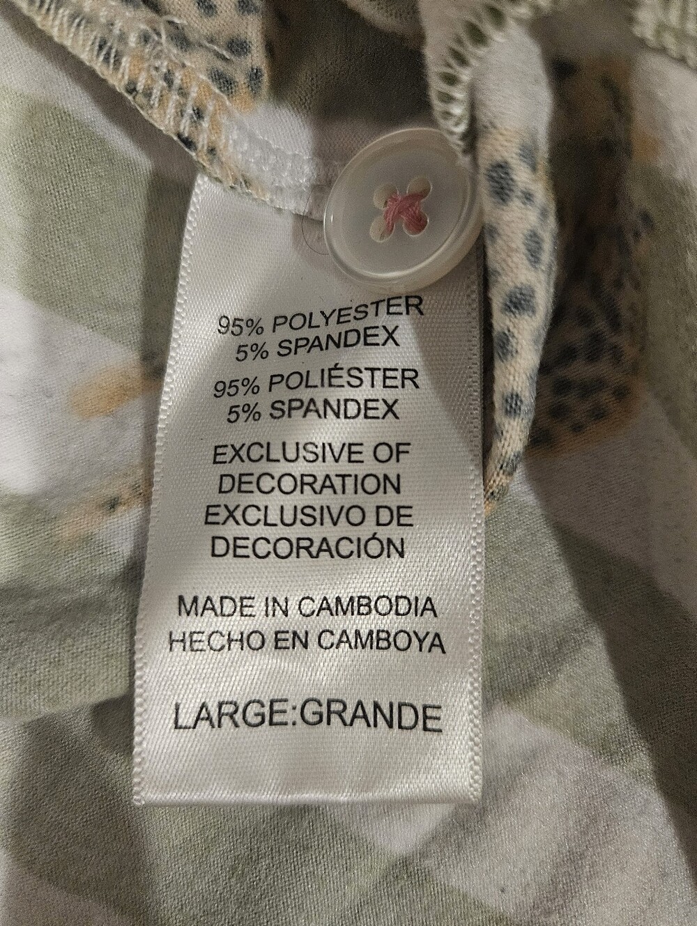 Room Service Leopard Stripe Pajama Set Green White Pink Trim Large - Picture 8 of 9